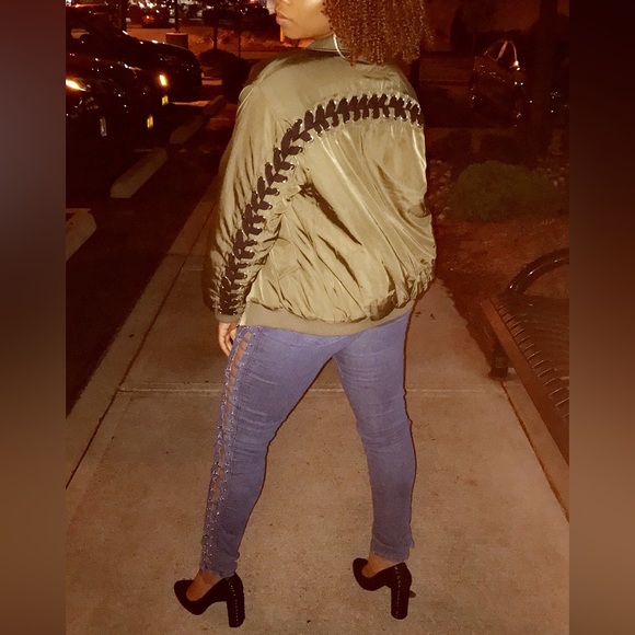 Jordyn Woods x Boohoo Eyelet and Lace Up Bomber Jacket - Picture 8 of 8